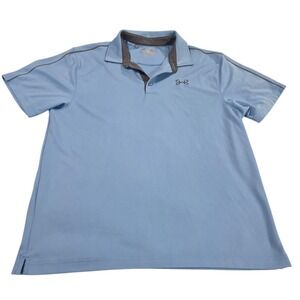 Under Armour‎ Polo Top Mens Blue L loose Fit Heatgear Sporty Golf Embroidered